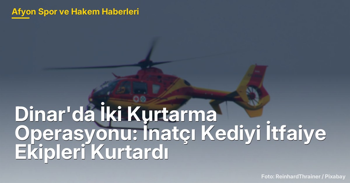 Dinar'da İki Kurtarma Operasyonu: İnatçı Kediyi İtfaiye Ekipleri Kurtardı